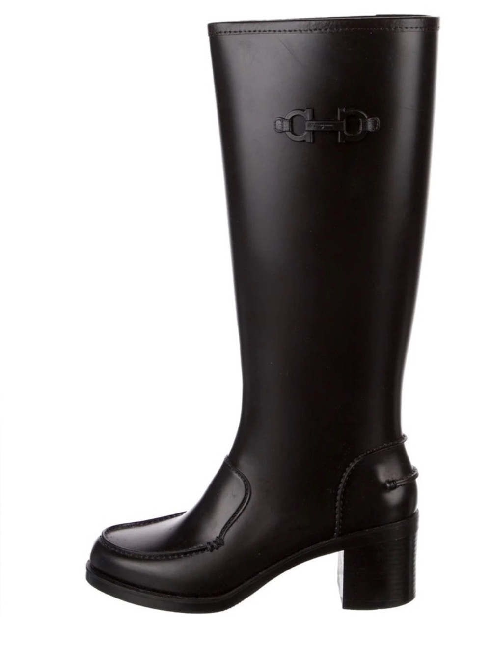 Salvatore Ferragamo Black Knee-High Block Heel Boots with Horsebit Detail - Picture 2 of 3
